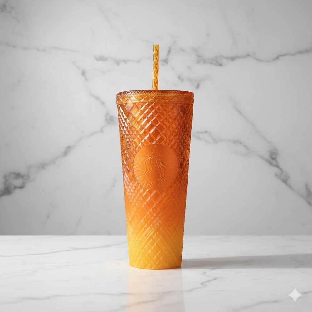 Starbucks 2022 Orange Mango Jeweled Grid Gradient 24 Oz Venti Cold Cup Tumbler